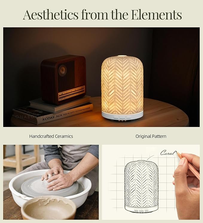 Essential Oil Diffuser - 2.4MHz Ultrasonic Ceramic Diffuser with Pulse/Continuous Mist & Night Light, Waterless Auto-Off, Silent Aromatherapy Diffuser for Home, Office, Yoga, Spa, Gifts & Home Decor.