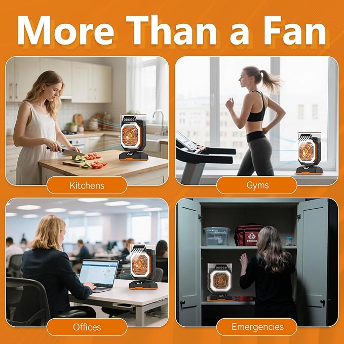 Desk Fan 5 Sprayers Rechargeable Misting Fan for Camping & Home – 6 Speed Portable Cooling Fan with Mist 560ml Water Tank Aromatherapy Diffuser Timer 27000mAh Fast-Charging Battery (Black & Orange)
