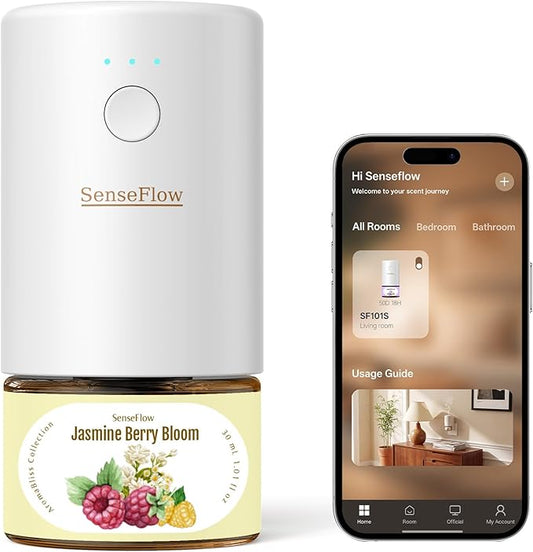 Essential Oil Diffuser for Home, Smart Waterless Aromatherapy Diffuser SF101S Pro, Plug in Room Scent with Timer & 120-Day Natural Aroma, Covers 1000 Sq Ft – Free 30ml Jasmine Berry Bloom