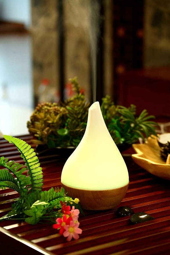 EcoGecko Essential Oil Diffuser Aromatherapy Oil Diffuser Solid Wood Bamboo Wood with Glass Top, Ultrasonic Cool Mist Oil Diffuser with Soft Color Changing Lights, Waterless Auto Shut-Off