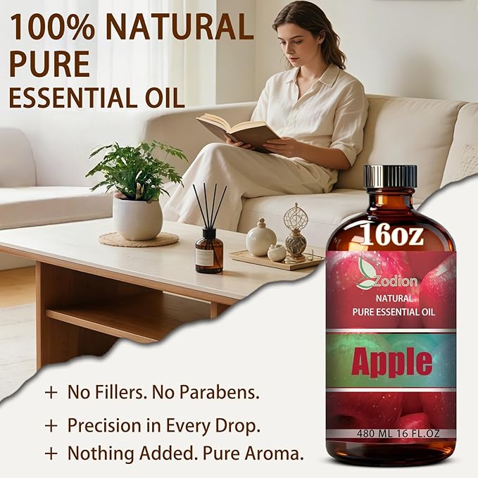 Apple Fresh Essential Oil, 16 fl oz (480ml) - ZODION Apple Fresh Fragrance Oil for Diffuser, Massage, Humidifier, DIY Candle, Soap Making, Home, Bath, Yoga