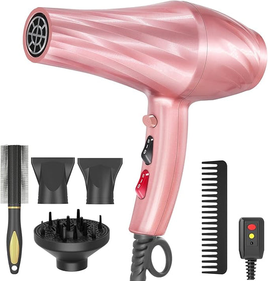 Ionic Hair Dryer,2400W Negative Ion Low Noise Hair Dryer Professional Fast Drying Hair Dryers with 2 Speeds, 3 Heat Settings, Cooling Button,with Diffuser for Curly and Straight Hair（Sakura Pink）