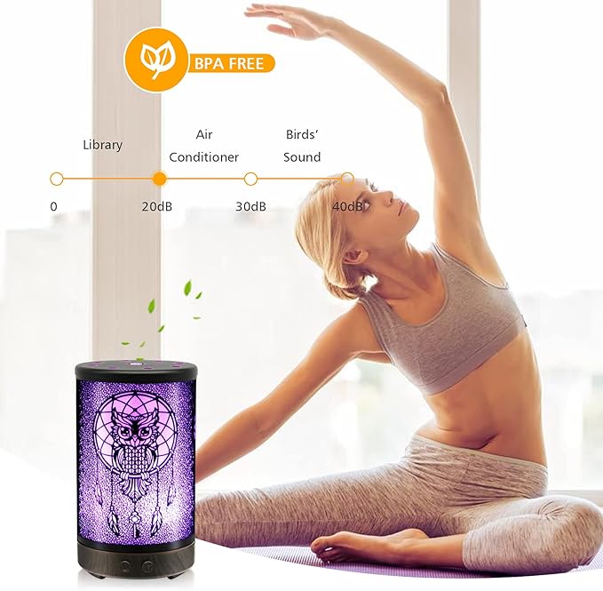 Owl Essential Oil Diffuser, DAROMA 100ml Metal Aromatherapy Ultrasonic Cool Mist Humidifier Air Scent Home Office Gift, 7 Colors Changed LED Mood Light, Waterless Auto-Off