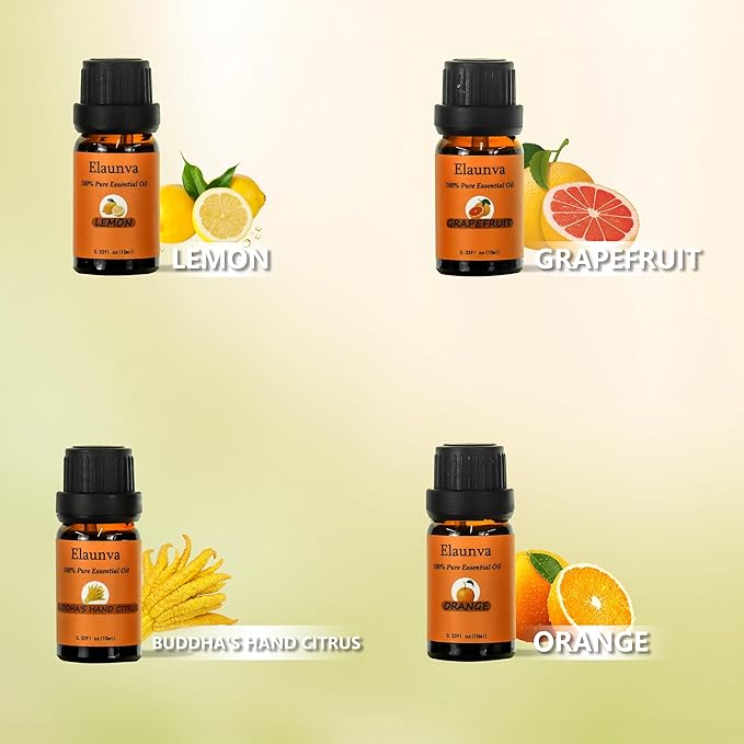 Essential Oils Set,4 Scents(Orange/Lemon/Grapefruit/Buddha's Hand Citrus),for Aromatherapy and Home Fragrance,Autumn Aroma Therapy Oil,Gift for Friends/Family (0.33Fl Oz*4, Fruit Set)