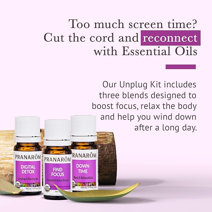 Pranarom - Unplug Wellness Essential Oil Kit (3-Pack of 5ml) - Digital Detox, Down Time, and Find & Focus Essential Oils - 100% Pure Essential Oil | USDA and ECOCERT Certified Organic