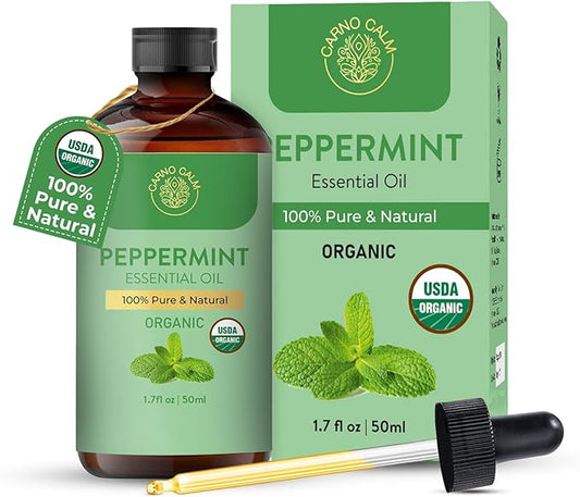 Peppermint Essential Oil | USDA Certified Organic Peppermint Oil | for Diffuser, Skin, Hair, Aromatherapy, Soap & Candle Making | 1.7 fl. oz