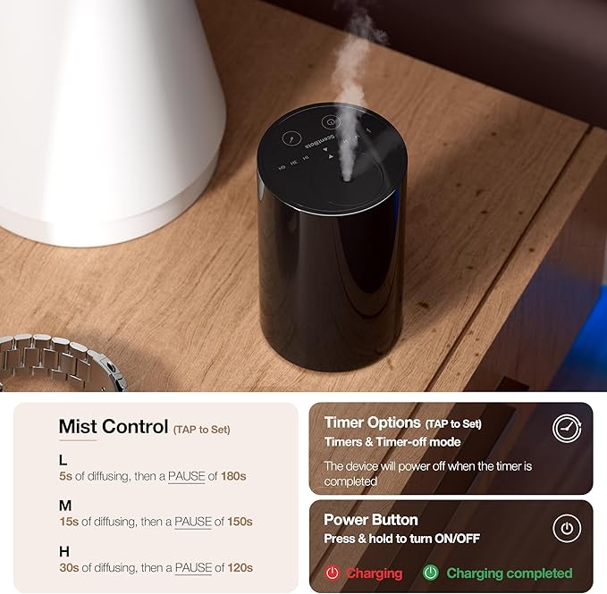 Waterless Essential Oil Diffuser Starter Kit with 30mL Hotel Fragrance Oil Inspired by Hilton, Battery Operated Diffuser Oil Machine, Portable Aroma Diffuser for Home Car Office, ANZ-Kit