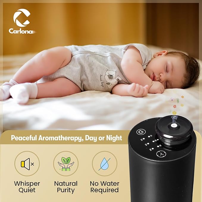 Waterless Essential Oil Diffuser for Car & Home with 3x10ml Oils, Portable Aromatherapy Device, USB-C Rechargeable, 3 Mist Modes, Long Lasting Scent – Black
