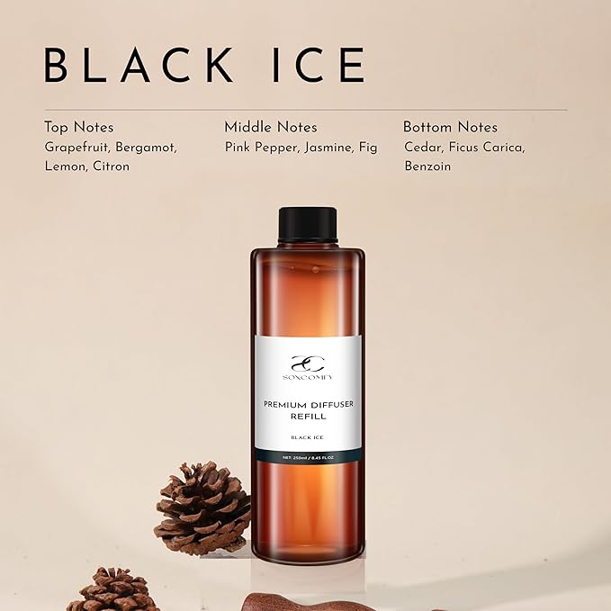 Diffuser Oil Luxury Essential Oils for Diffuser Refill & Air Freshener,Long-Lasting Natural Home Fragrance and Hotel Scent for Diffusers - 8.45 Fl.oz(250ml), Black ICE