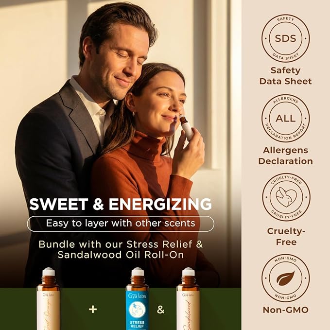 Gya Labs Sweet Orange Essential Oil Roll On - 0.34 Fl Oz - Travel Size Roller for Camping, Skin, Aromatherapy Relief, Convenience