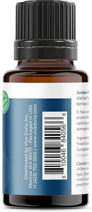 Viva Doria Juniper Essential Oil, 100% Pure, Natural Essential Oil, Undiluted, for Aromatherapy | Food Grade, 15 mL (0.5 Fluid Ounce)