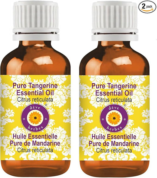 Deve Herbes Pure Tangerine Essential Oil (Citrus reticulata) Steam Distilled (Pack of Two) 100ml X 2 (6.76 oz)