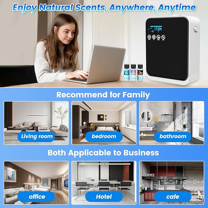 Waterless Essential Oil Diffuser,Hotel Home Aromatherapy Scent Diffuser with Smart APP & Touch Screen,250ml Capacity,1500 sq.ft Coverage|Large Room Oil Diffusers for Hotel Collection