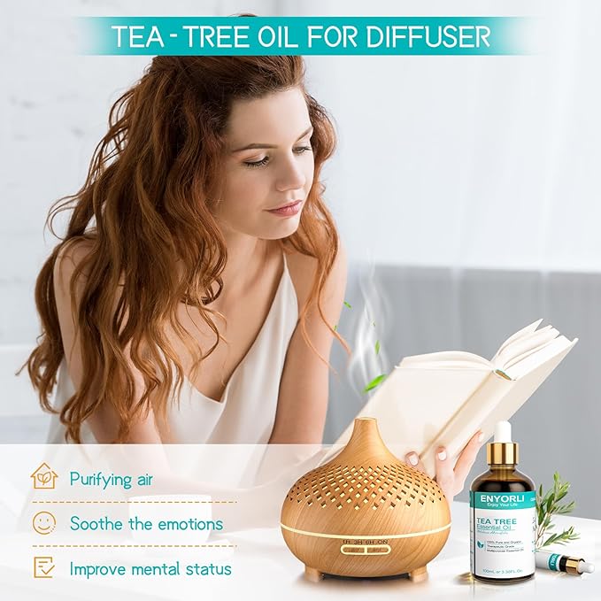 Tea Tree Essential Oil 3.38 fl oz (100ml), Natural Oil for Diffuser, Hair & Scalp Care, Skin Moisturizing, Nail Care & DIY Use, Daily Care for Women and Men