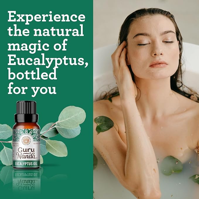 GuruNanda Eucalyptus Essential Oil -100% Pure, Natural and Undiluted Aromatherapy Oil for Diffusers - Enhances Your Breathing Space- Perfect for Massages (0.5 Fl Oz)