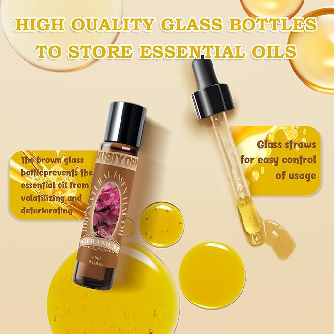 Geranium Essential Oil 10ML - 100% Pure and Natural Therapeutic Grade Oils for Aromatherapy Diffuser - 0.34 Fl Oz/Geranium