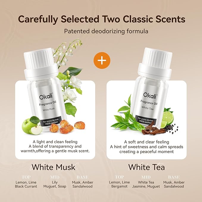 Okali Smart Car Air Fresheners, Strong Fragrance Experience Car Freshener, Sandalwood Cologne & White Musk,All-Aluminum Alloy Automotive Diffuser,Support DIY Perfume, Auto ON/OFF
