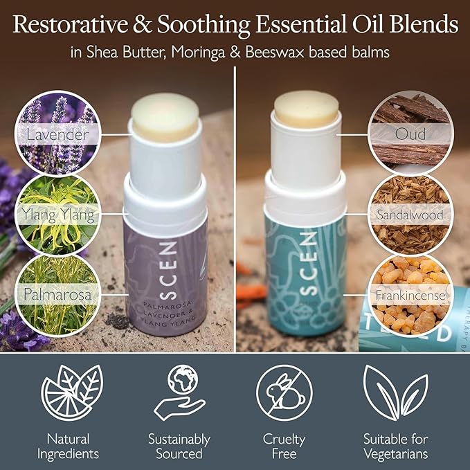 Scentered Aromatherapy Balm Sticks for Sleep & Meditation - Roll On Essential Oil Blends of Oud, Lavender, Ylang Ylang - Aromatherapy Gifts for Women - Sleep Well & Escape