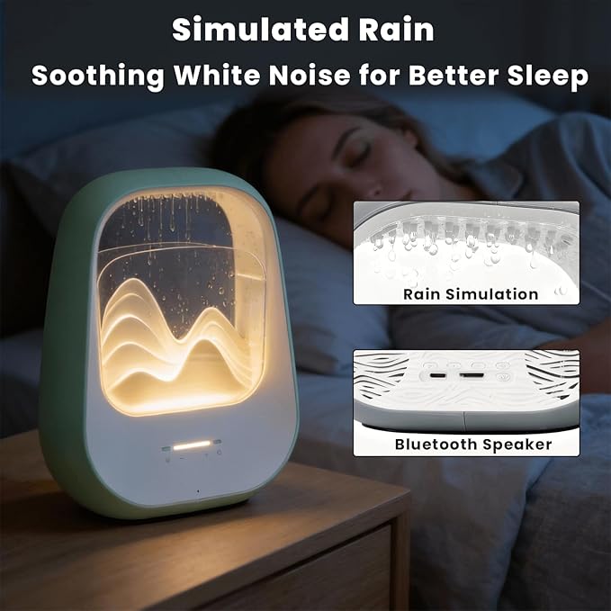 Rain Drop White Noise Machine with Realistic Rain Sounds – Bluetooth Speaker,Sleep Therapy Humidifier,Ambient Light & Aroma Diffuser for Bedroom Relaxation, Meditation & Stress Relief