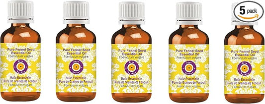 Deve Herbes Pure Fennel Seed Essential Oil (Foeniculum vulgare) Steam Distilled (Pack of Five) 100ml X 5 (16.9 oz)