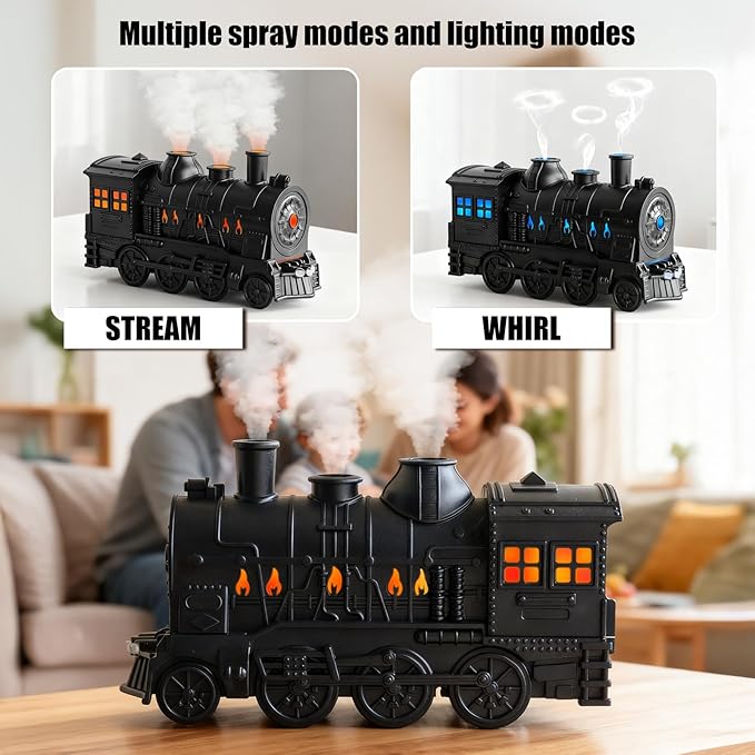 Jellyfish-Shaped Train Humidifier & Aroma Diffuser for Bedroom, 300ml Cool Mist Dual Outlet with 2/8H Timer, Essential Oil Diffusers for Kids Room, Office Desk, Nursery, Desktop Humidifier (Black)