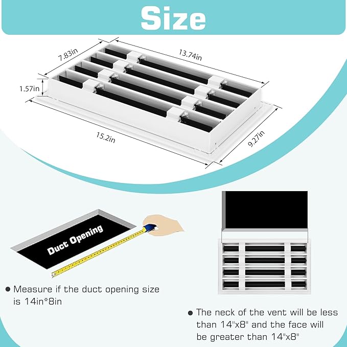 10x10 Modern AC Vent Cover (Duct Opening Cutout), Decorative White Air Vent, All Aluminium Standard Linear Slot Diffuser, Low Noise - Register Grille for Ceiling, Walls & Floors