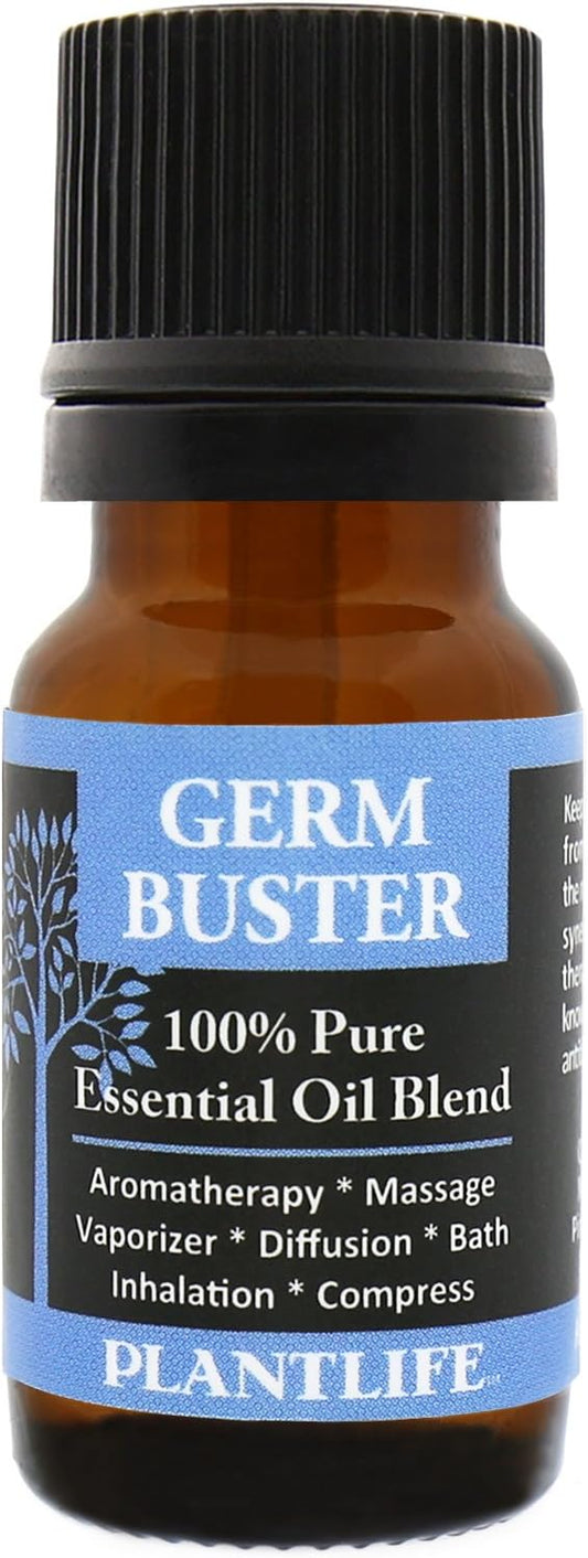 Plantlife Germ Buster Aromatherapy Essential Oil Blend - Straight from The Plant 100% Pure Therapeutic Grade - No Additives or Fillers - Made in California 10 ml