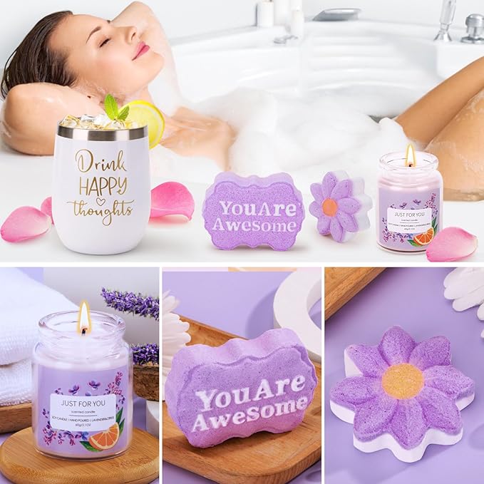 Self Care Gifts for Women Birthday Unique, Relaxing Spa Gift Baskets for Women Care Package, Lavender Valentines Day Gifts for Her Mom Wife Girlfriend Friends Sister