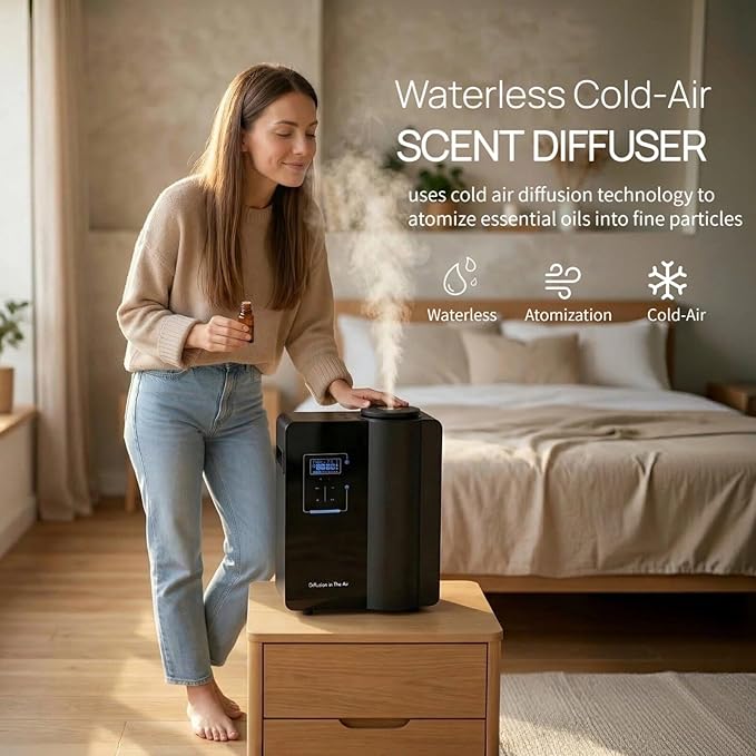 Kevinleo HVAC Scent Diffuser for Whole House,Waterless Cold-Air Technology Covers 7,500 sq.ft, Essential Oil Diffuser, 500ml Large Bottle, Bluetooth App Control - 7.87" L x 5.5" W x 11" H for Home