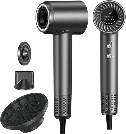 Hair Dryer, 150000 RPM Brushless Motor with 500M Negative Ions, Fast-Dry Lightweight Design, ThermoControl & Magnetic Nozzle/Diffuser, Low Noise Salon Blow Dryer for All Hair, Travel, Home