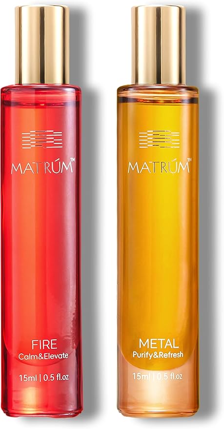 Essential Oil Roll-On Ritual Duo for Vital Energy & Fresh Clarity, Botanical Aromatherapy Gift Set with Fire and Metal Blends, 2 x 15ml