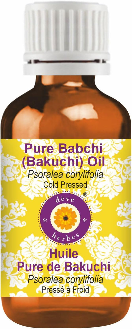 Deve Herbes Babchi (Bakuchi) Oil (Psoralea corylifolia) | Cold Pressed | Pure | Natural | Undiluted | For Diluting Essential oils | For Skin & Massage | Non-Sticky | Lightweight | Unisex | 30ml (1 oz)