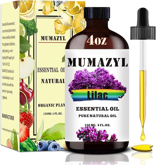 Lilac Essential Oil, Lilac Oil 4 Fl Oz 120ML for Diffuser Humidifier Yoga Cleaning DIY Candle Soap Making MUMAZYL Essential Oils