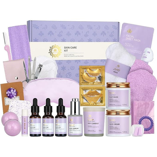 Mother's Day Gift for Mom, 30Pcs Lavender Skin Care Gift Set for Women, Bath & Body Gifts Basket Set, Self Care Kit, Essential Oil, Anniversary, Serum, Pampering Gift, Birthday, Christmas, Wife