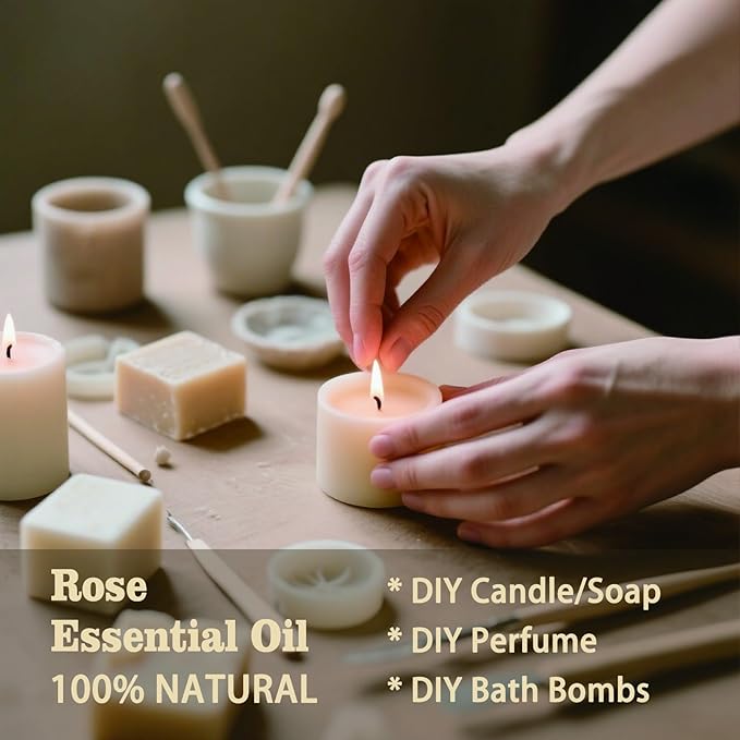 Rose Essential Oil – MLYNKL Rose Oils 4.33 fl oz for Diffusers, Humidifiers, Massage, DIY Candles, Soap, Cleaning, Home, Yoga, Office, Gifts - 130 ml