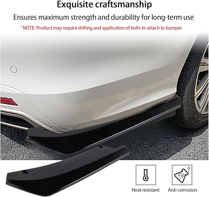 Augeny 2 PCS Rear Bumper Canard Diffuser, Anti-Crash Bumper Lip Body Kit, Universal Rear Installed at The Bottom for Lip Diffuser Splitter Canard Protector (Glossy)