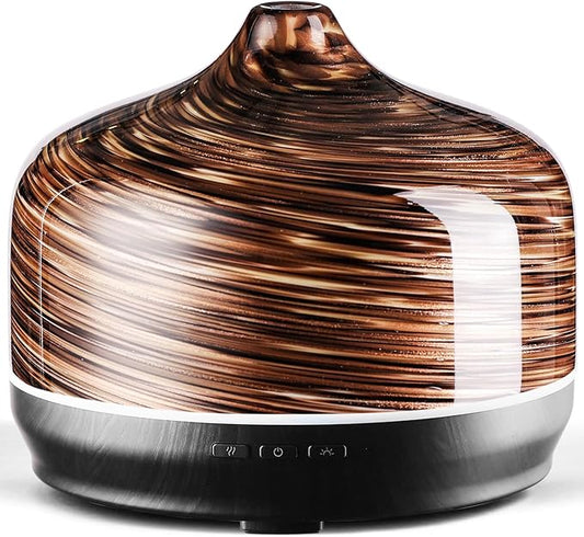 Porseme 500ml Glass Essential Oil Diffuser Aromatherapy Ultrasonic Cool Mist Humidifier 15-21 Running Hours Waterless Auto-Off Air Diffusers for Sleeping Yoga Working Spa(Dark Golden)