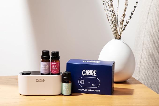 CE CRAFT Waterless Travel Diffuser Gift Set - Rechargeable Diffuser for Aromatherapy - Includes 3 Fragrance Oils - Fragrance Dispenser for Office and Home - Bakery, White