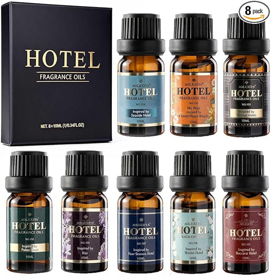 Hotel Diffuser Oil Gift Set - Inspired by 5-Star Hotel Fragrance Oil Set - My Way, White Tea,Baccarat,Four Seasons,Dubai,Beachfront Villa,Paris Coast