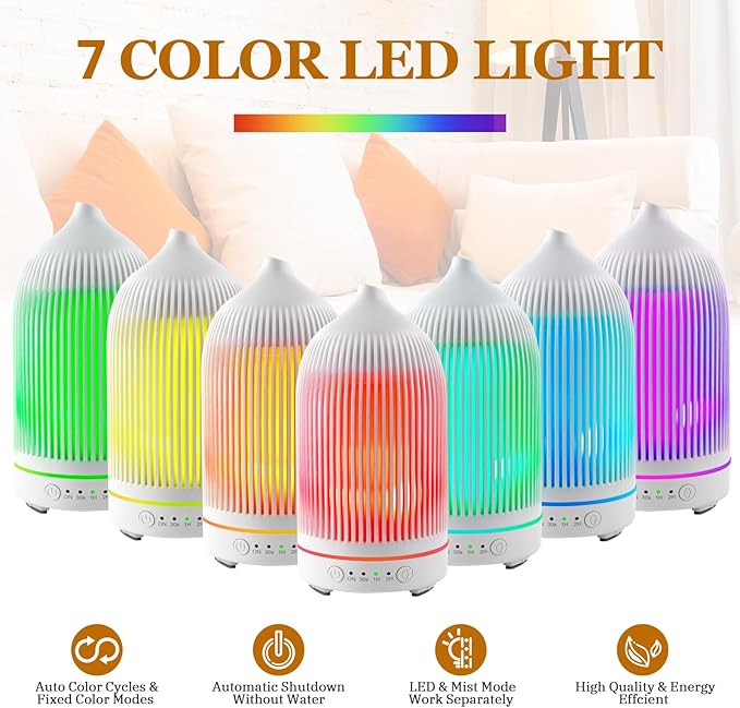 Essential Oil Diffuser 200ML Aromatherapy Diffuser Cool Mist 7 Color & Waterless Auto Off, Air Diffusers for Home Office Bedroom(White)