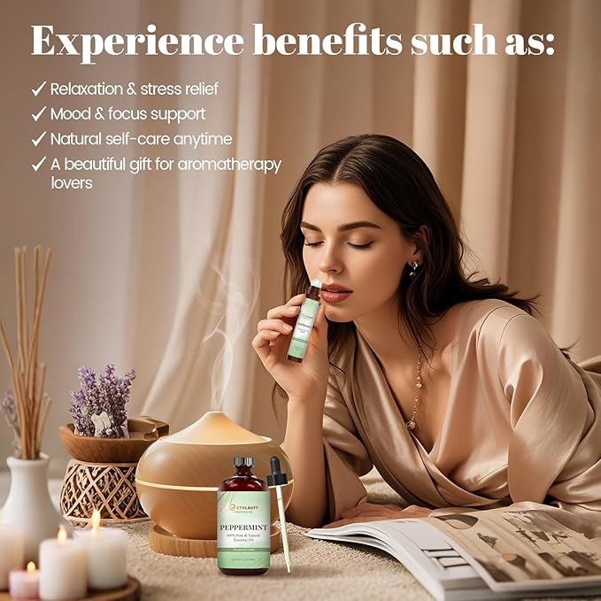 Peppermint Essential Oil 4.33 Fl Oz, Premium Grade Peppermint Oil for Diffusers, Skin Care, Massage, Humidifiers, DIY Candles, Soap Making, Minty Scent with Glass Dropper