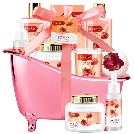 Mothers Day Gifts, Spa Kit for Women, Bath & Body Gift Set, Home Spa Bath Gift Basket, Strawberry Scented Bath Set Christmas Gifts, Pamper Kit for Girls & Teens, Birthday Gift, Bath Self Care Gift
