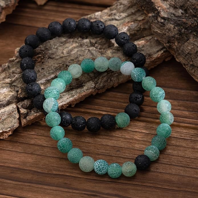 FORUBUS 2Pcs Lava Rock Beaded Bracelet Set – Essential Oil Diffuser Jewelry with Natural Stone Beads for Aromatherapy, Yoga, Meditation, and Stress Relief, Stretchy Bracelets for Women Men