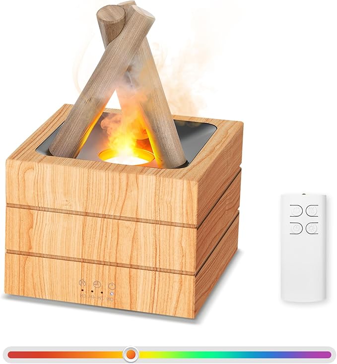 Campfire Flame Fire Diffuser, Bonfire Aromatherapy Essential Oil Diffuser, 280ml Wood Cool Mist Humidifier for Home,Bedroom,Office, Remote Control, Auto Shut-Off, Night Light, Gift (Wood Grain)