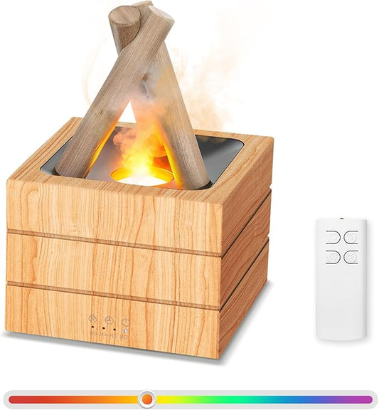 Campfire Flame Fire Diffuser, Bonfire Aromatherapy Essential Oil Diffuser, 280ml Wood Cool Mist Humidifier for Home,Bedroom,Office, Remote Control, Auto Shut-Off, Night Light, Gift (Wood Grain)
