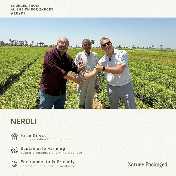Neroli Essential Oil - Direct from Al Sheikh for Export Egypt - Steam Distilled - Aceite de Neroli for Aromatherapy, Massage, Diffuser, DIY Candle and Soap Making - 8oz