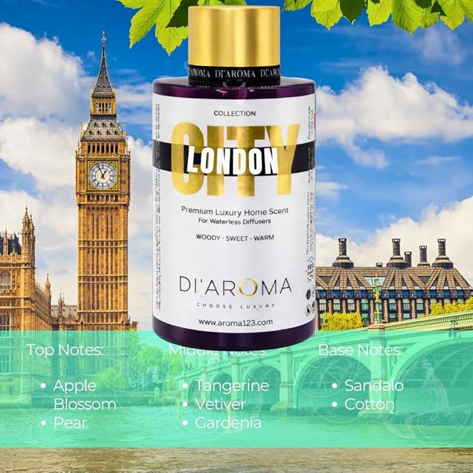 Di'Aroma London Aroma Oil Blend 120ml – Premium Diffuser Oil for Home, Waterless & Essential Oil Diffusers, Long Lasting Home Fragrance, City Collection, Made in USA (120ml, London)