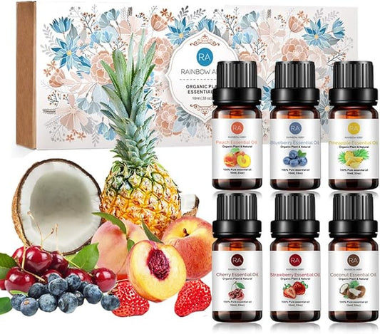 Fruity Essential Oils Set - Top 6 for Diffusers, Candle Making Scents, Fragrance, Aromatherapy, Gifts - Pineapple, Blueberry, Peach, Strawberry, Cherry, Coconut (10mL)