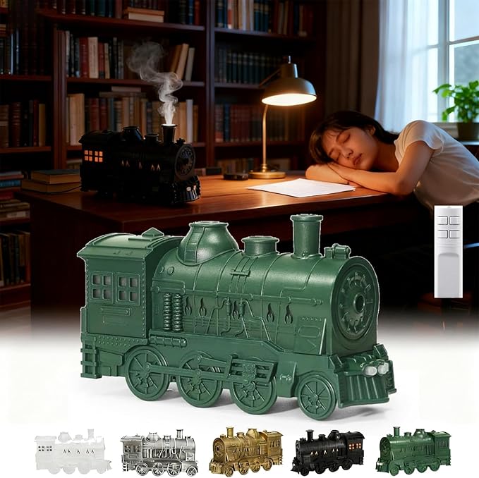 2026 New Train Diffuser, 300ml Train Essential Oil Diffuser – Aromatherapy Humidifier with Dual-Color LED Light, Ultrasonic Cool Mist, Quiet Auto Shut-Off Steam for Home & Office (Green, Remote)
