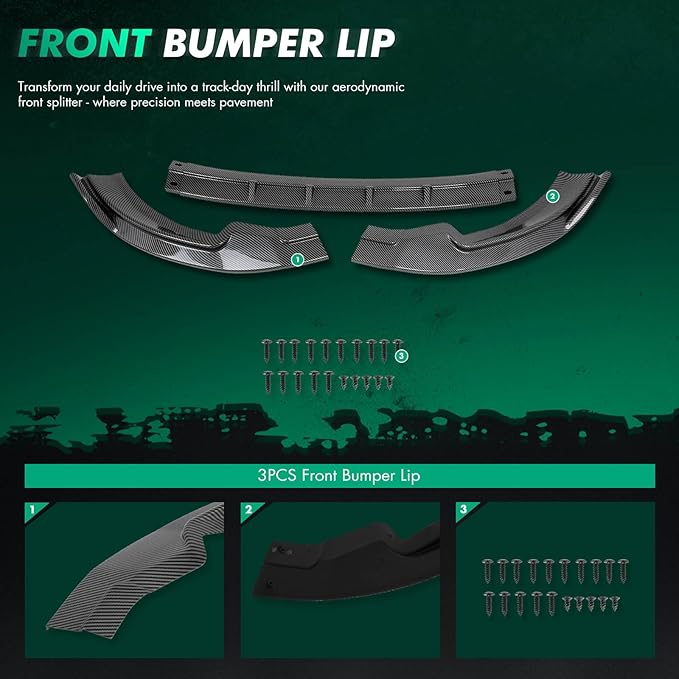SCITOO Glossy Carbon Look Front Bumper Lip GT-Style Fits for 2013-2020 for Nissan 370Z PP Front Lip Spoiler